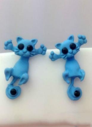 Серьги в виде кошки голубые - размер 2см, материал сплав