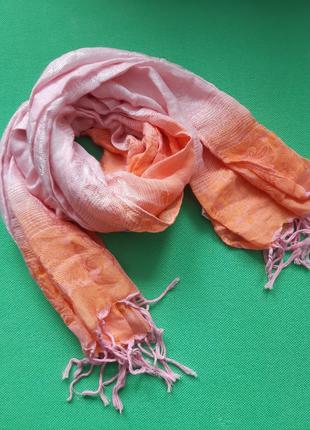 Шарф разноцветный оранжевый + розовый женский - размер шарфа п...