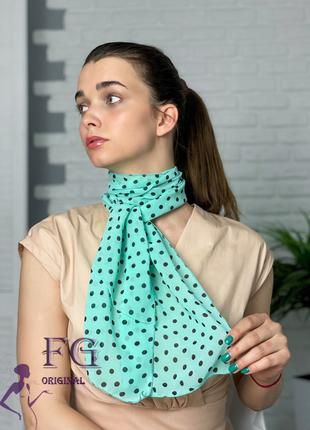 Женский шарф в горошек ментоловый - размер шарфа 140*24см, шифон