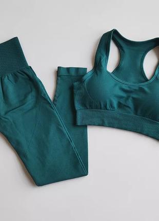 Женский костюм для фитнеса L зеленый