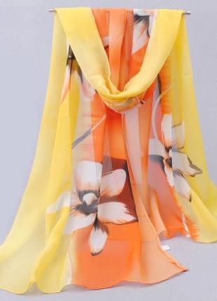 Женский шарфик с цветами, желтый + оранжевый - размер шарфика ...