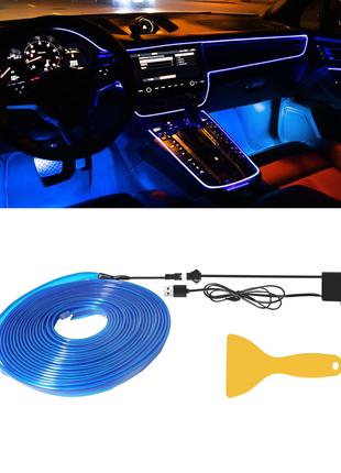 El Wire LED Car Strip Lights 5M/16FT Синие неоновые проволочны...