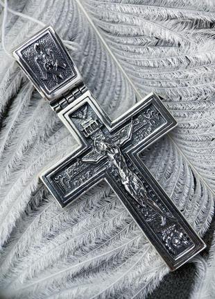 Серебряный массивный православный крест с распятием черненое с...