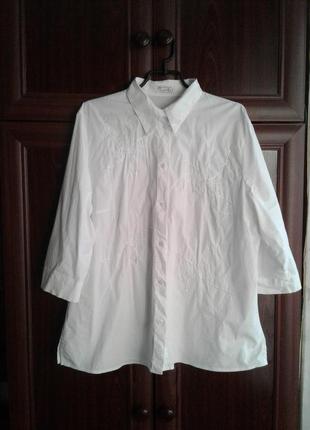 Хлопковая белоснежная рубашка блузка с рукавом 2/3 вішитая бис...