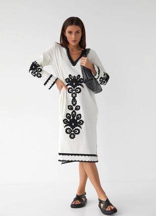 Колоритное платье вышиванка, платье миди в этническом стиле, у...