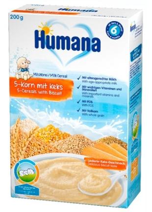 Детская каша Humana молочная 5 злаков с печеньем 200 г (403124...