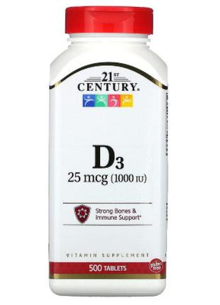 Витамин 21st Century Витамин D3 1000 МЕ, Vitamin D3, 500 табле...