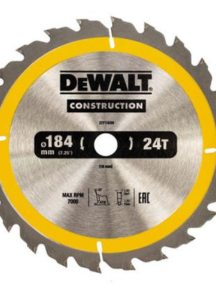 Диск пильный DeWALT CONSTRUCTION, 184 х 16 мм, 24z (ATB), 16 г...