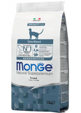 Сухой корм для кошек Monge Cat Monoprotein Sterilised с форель...