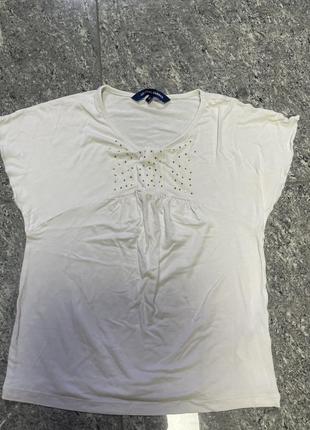 Белая нарядная футболка с стразами на девочку 12 р