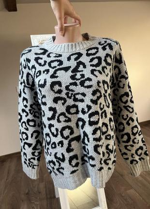 Стильный леопардовый свитер гепард серый свитер с леопардовым ...
