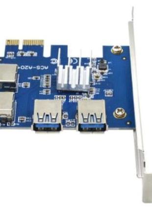 Адаптер Dynamode PCI-E x1-x16 to 4 PCI-E USB3.0 (RX-riser-card...
