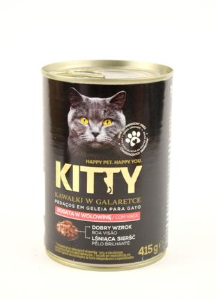 Беззерновой влажный корм для кошек кусочки говядины в желе Kit...