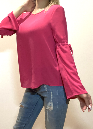 Eur 36-38 розовая короткая блузка блуза длинный рукав