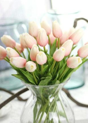 Тюльпаны искусственные розовые + бежевые - 5 штук, на вид и на...