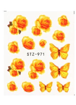 Слайдер на гель лак "цветки и бабочки" - размер наклейки 6*5см...