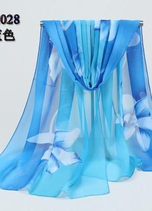 Женский шарф с цветами, голубой - размер шарфика приблизительн...