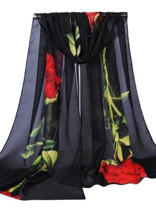 Женский черный шарф - размер шарфа 150*46см, шифон