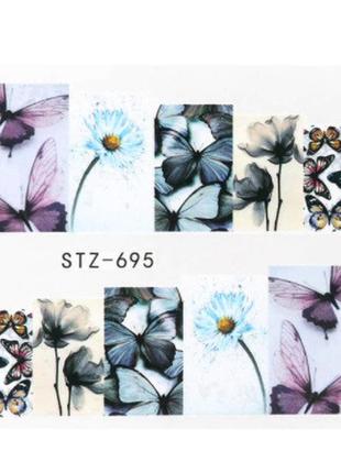 Наклейки на ногти цветы и бабочки - размер стикера 6*5см, инст...
