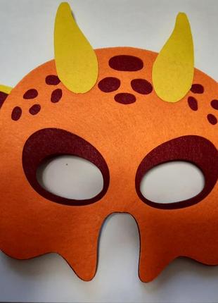 Детская маска для праздников оранжевая - размер 15*23см, текстиль