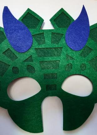 Детская маска для праздников зеленая - размер 17*23см, текстиль