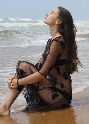Пляжное платье черное, прозрачное - l(46р.) бюст 92см, длина 1...