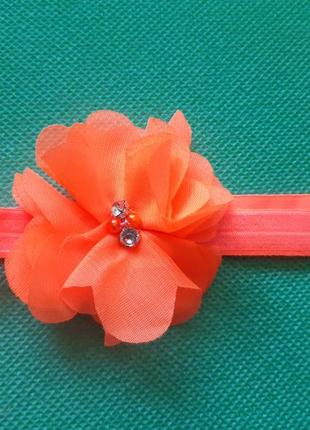 Детская повязка с цветком кислотно-оранжевая - размер цветка 6...