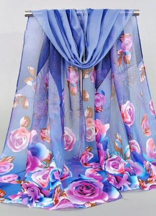 Женский шарф синий с рисунком роз - размер шарфика приблизител...