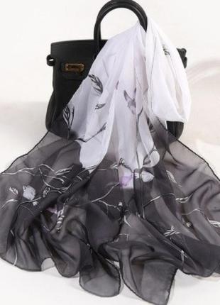 Шарф женский шифновый серый+белый - размер шарфа 150*48см, шифон