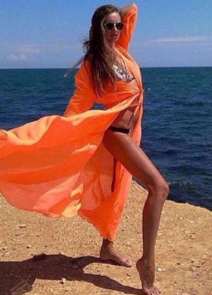 Пляжный шифоновый халат с длинными рукавами, оранжевый - s (42...