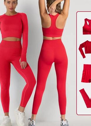 Женский костюм для фитнеса, красный, размер l (42-46), нейлон