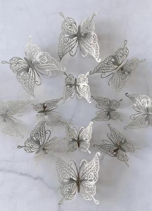 Бабочки декоративные на стену серебро - 12шт. в наборе, так же...