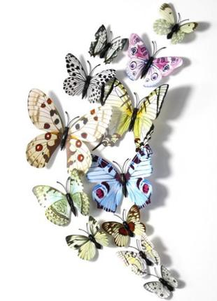 Бабочки декор на стену разноцветные - 12шт. в наборе, пластик ...