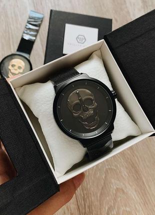 Оригинальные черные мужские металлические наручные часы с чере...