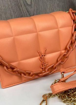 Оранжевая оригинальная женская маленькая сумочка клатч с цепочкой