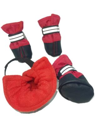 Обувь ботинки для собак Фанат красные №1- 5 х 6 х 11 см