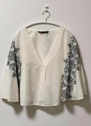 Роскошная льняная блуза вышиванка zara