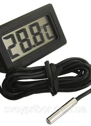 Термометр цифровий із виносним датчиком і РК-дисплеєм чорний