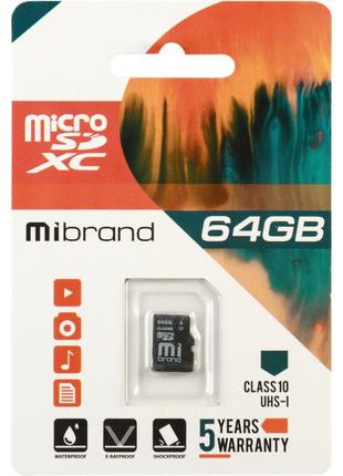 Карта Памяти Mibrand MicroSDXC 64gb UHS-1 10 Class Цвет Черный