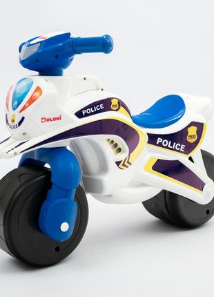 Мотоцикл музыкальный белый Полиция свет, толокар беговел катал...