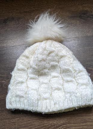 Тепла зимова шапочка на дівчинку 1-2 роки з помпоном