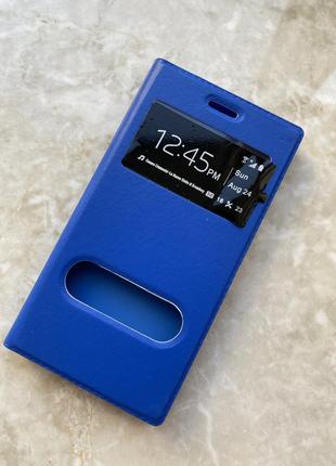 Чехол-книжечка под кожу Samsung Galaxy A3 2015год синий на маг...