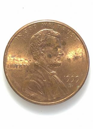 #708 США 1 цент 1999 Лінкольн Цент (Мітка монетного двору: D - Де