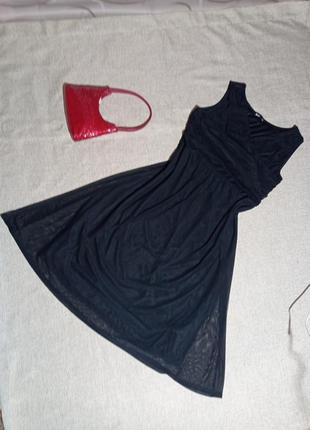 Платье миди, дробное сеточка, черного цвета бренда flame