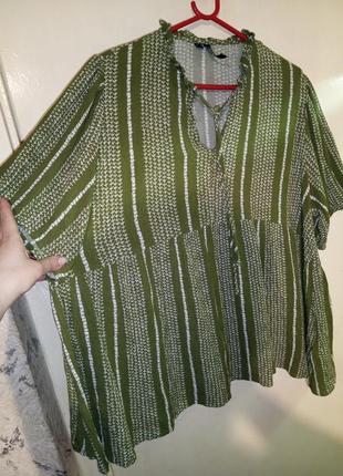 Натуральная,женственная,лёгкая,оливковая блузка-туника,большог...
