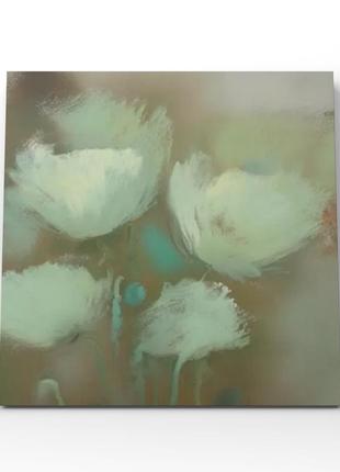 Картина с акварельными белыми цветами принт печать на холсте