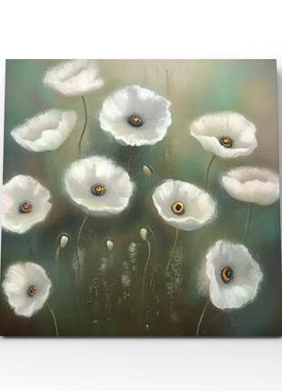 Картина з білими квітами маками принт друк на полотні