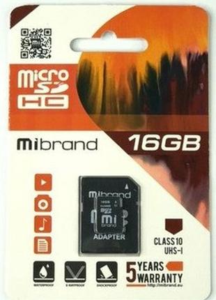 Картка пам'яті Mibrand micro SDHC 16 Gb (class10) UHS-I U1 + S...
