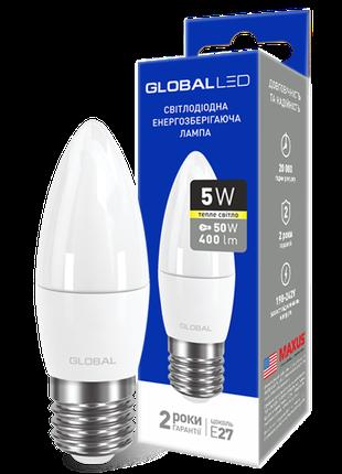 LED лампа GLOBAL C37 CL-F 5W 220V E27 (теплый свет)