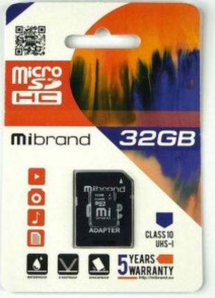 Карта памяти Mibrand micro SDHC 32Gb (class10) UHS-I U3 + SD а...